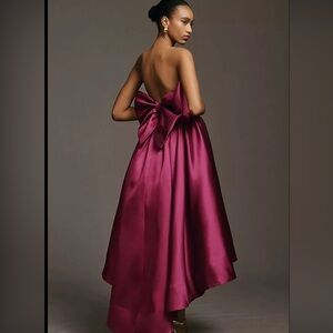 Anthropologie Hutch Adaleigh Strapless High-Low Gown in Burgundy